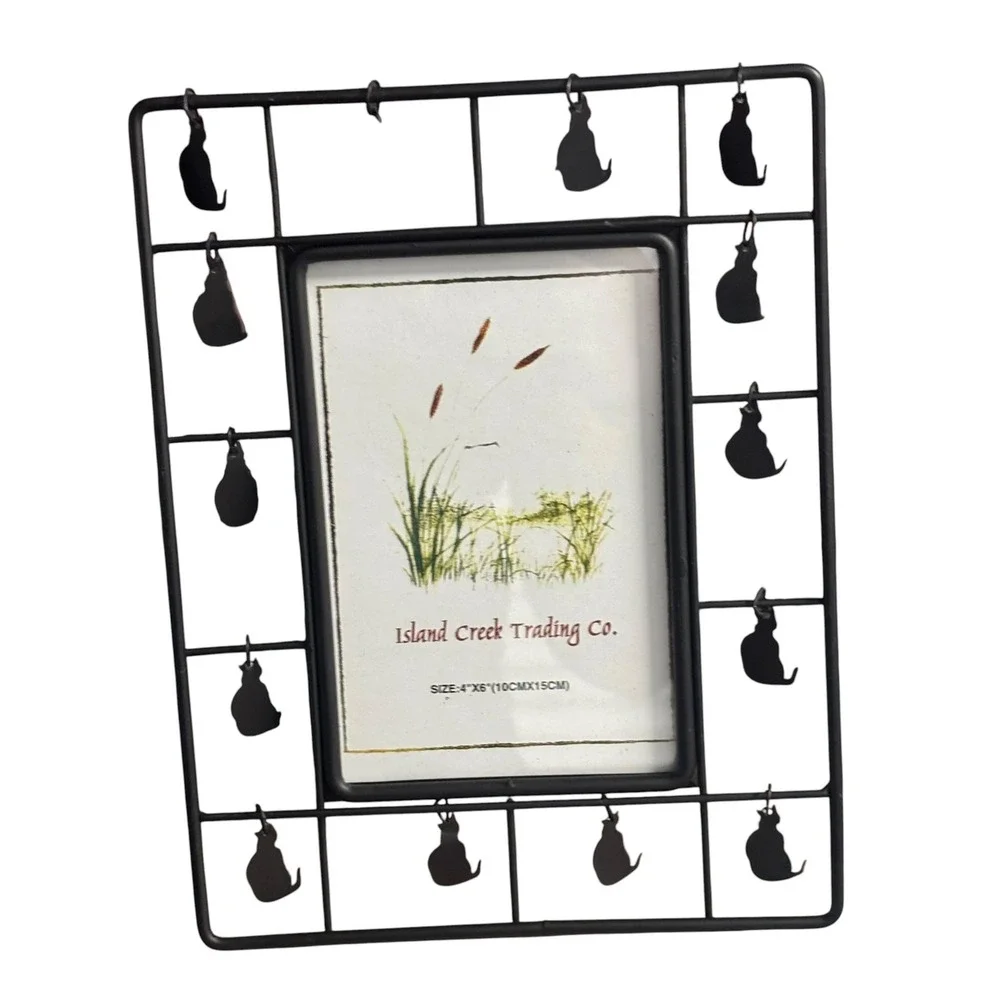 Island Trading Dennis East Intl Black Metal Wire Cat Silhouette 4x6 Pic Frame